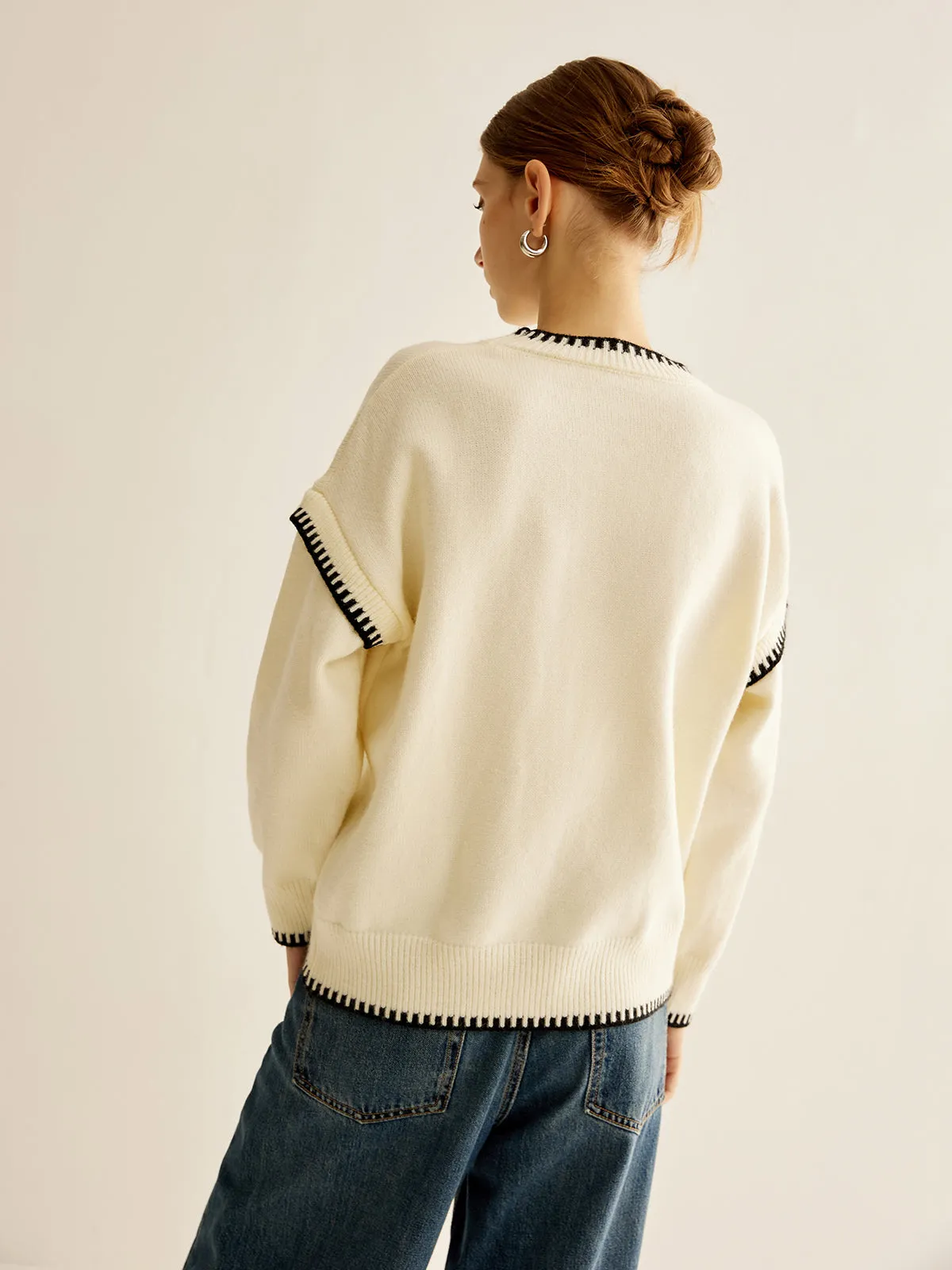 Embroidered Trim Pullover Sweater sold by COMMENSE product image thumbnail 5