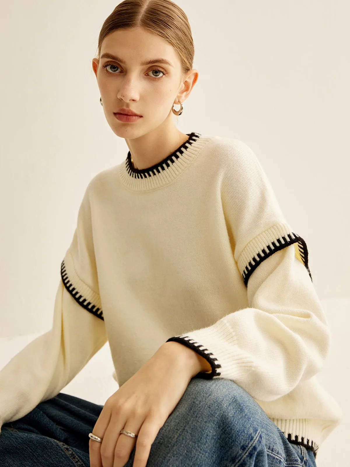 Embroidered Trim Pullover Sweater sold by COMMENSE product image thumbnail 2