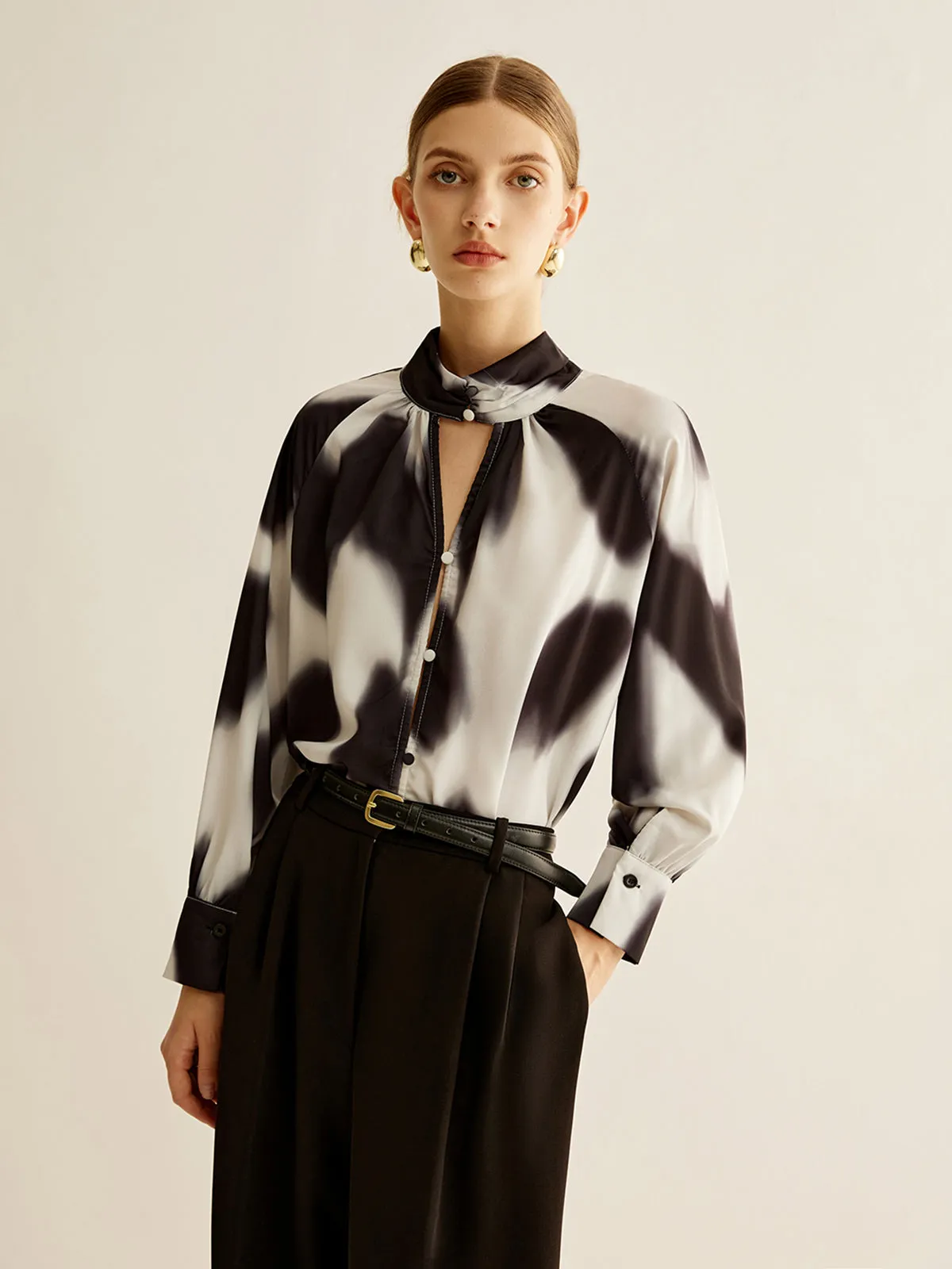 Tie Dye Stand Collar Blouse With Scarf sold by COMMENSE product image thumbnail 3