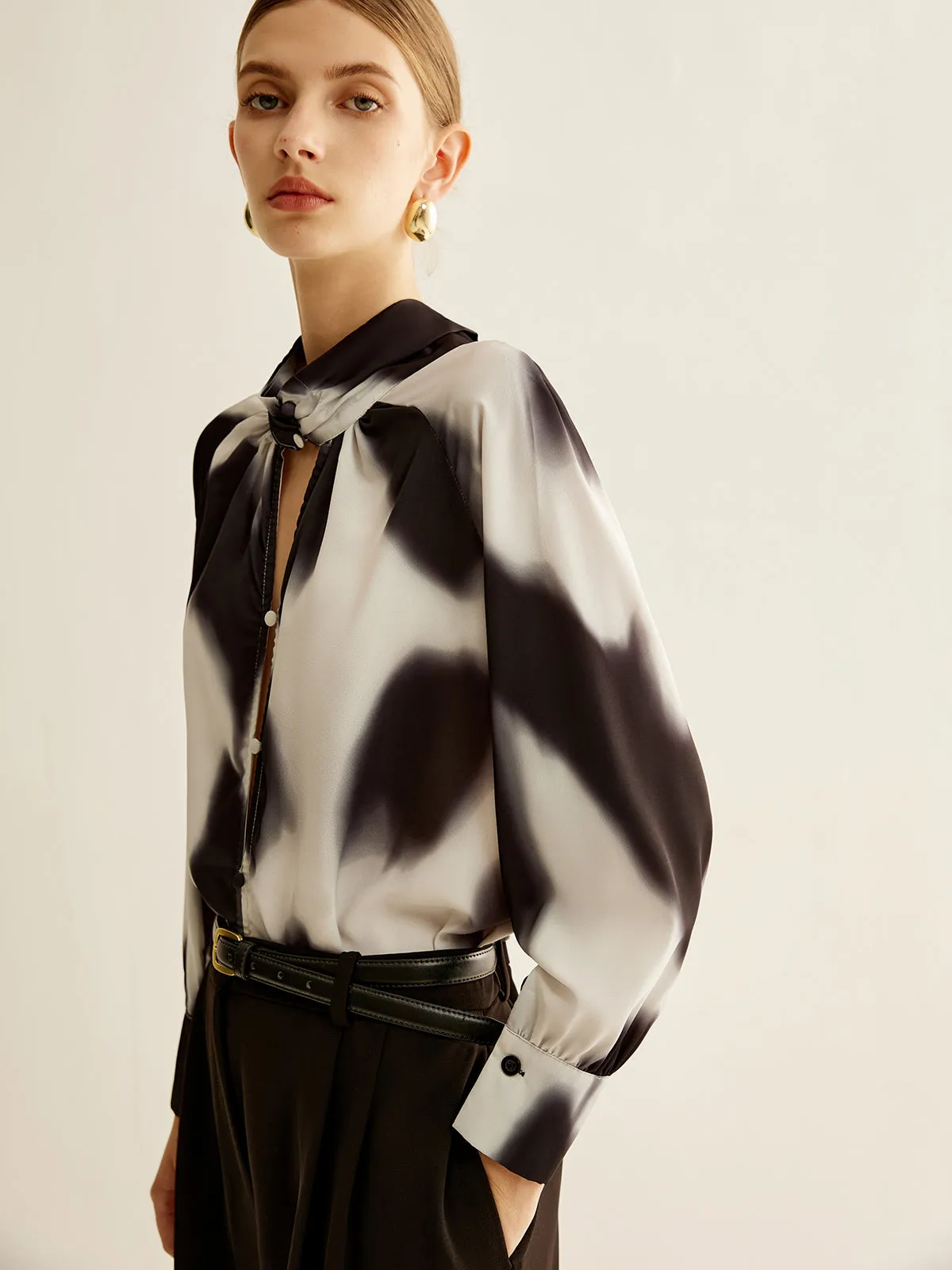 Tie Dye Stand Collar Blouse With Scarf sold by COMMENSE product image thumbnail 5
