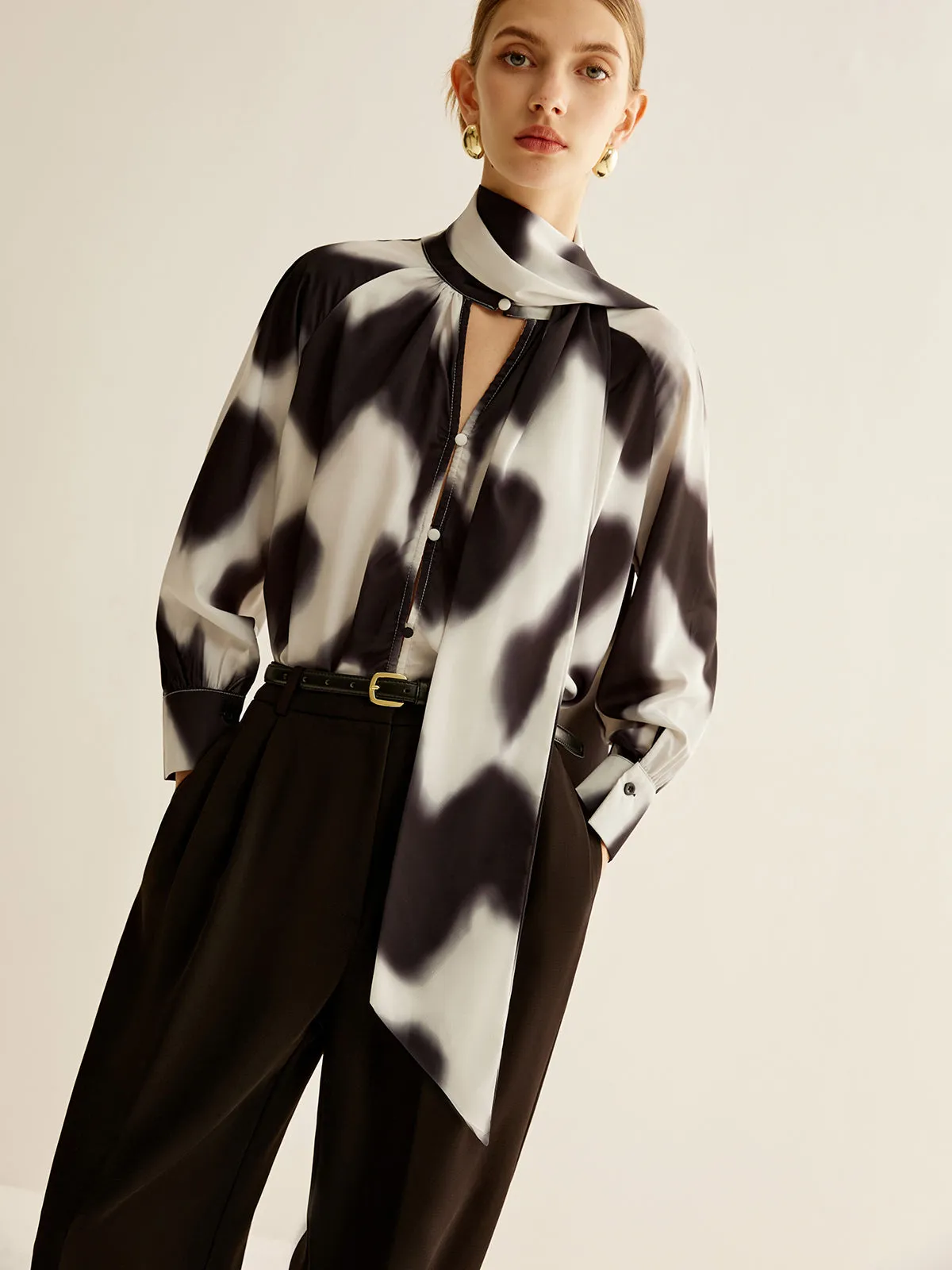 Tie Dye Stand Collar Blouse With Scarf sold by COMMENSE product image thumbnail 2