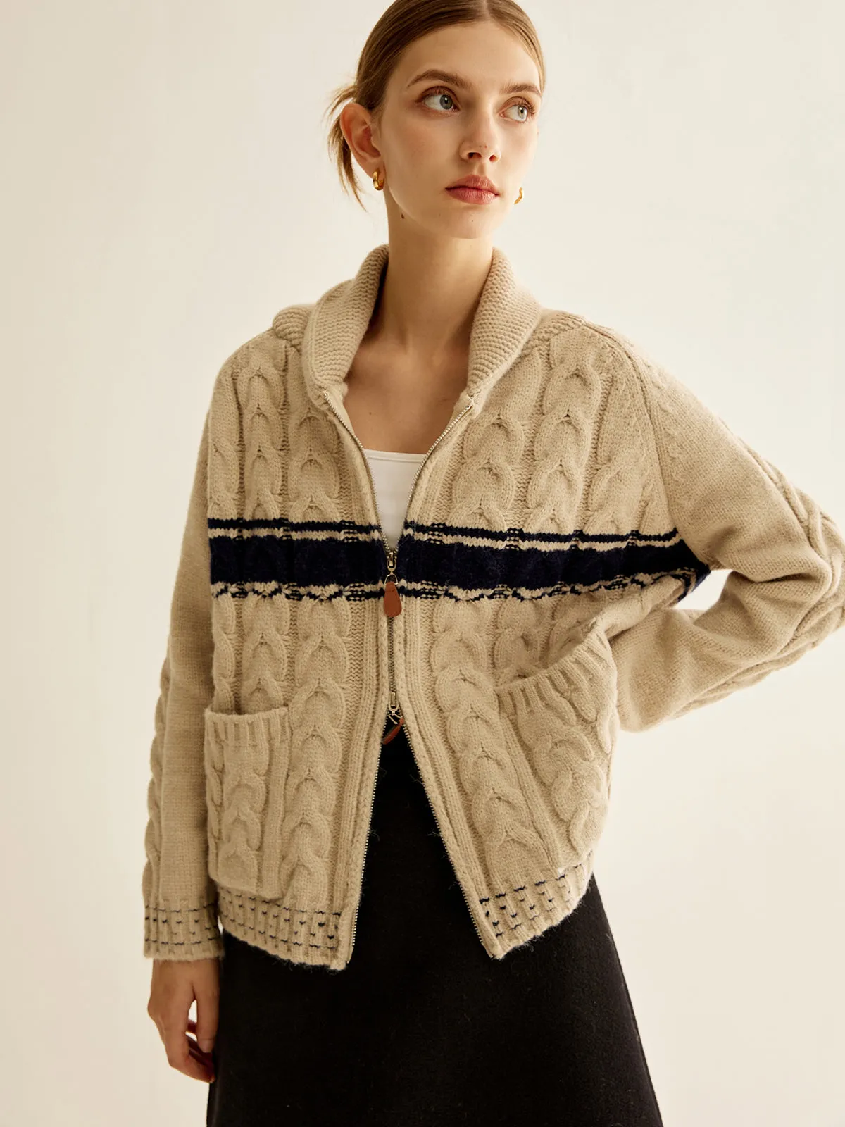 Color Block Twist Zipper Knit Outerwear sold by COMMENSE product image thumbnail 3
