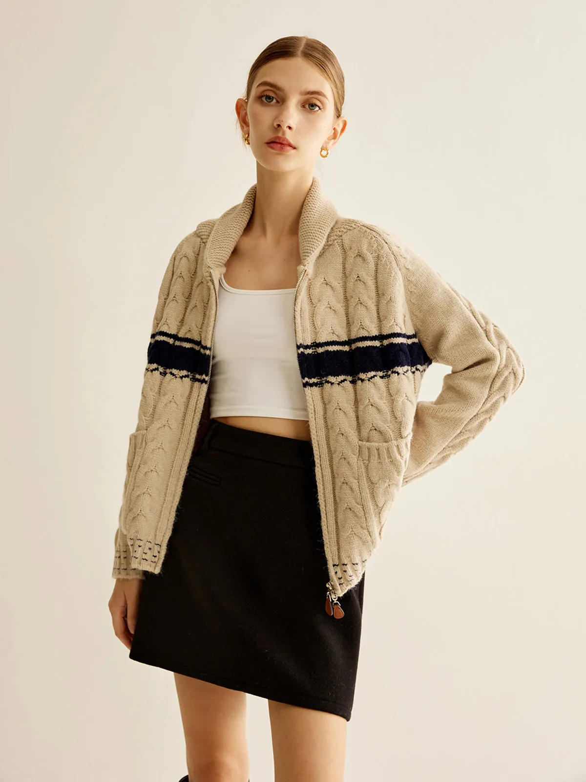 Color Block Twist Zipper Knit Outerwear sold by COMMENSE product image thumbnail 4