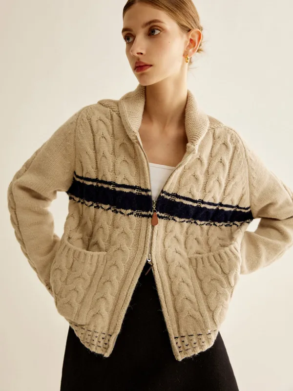 Color Block Twist Zipper Knit Outerwear sold by COMMENSE