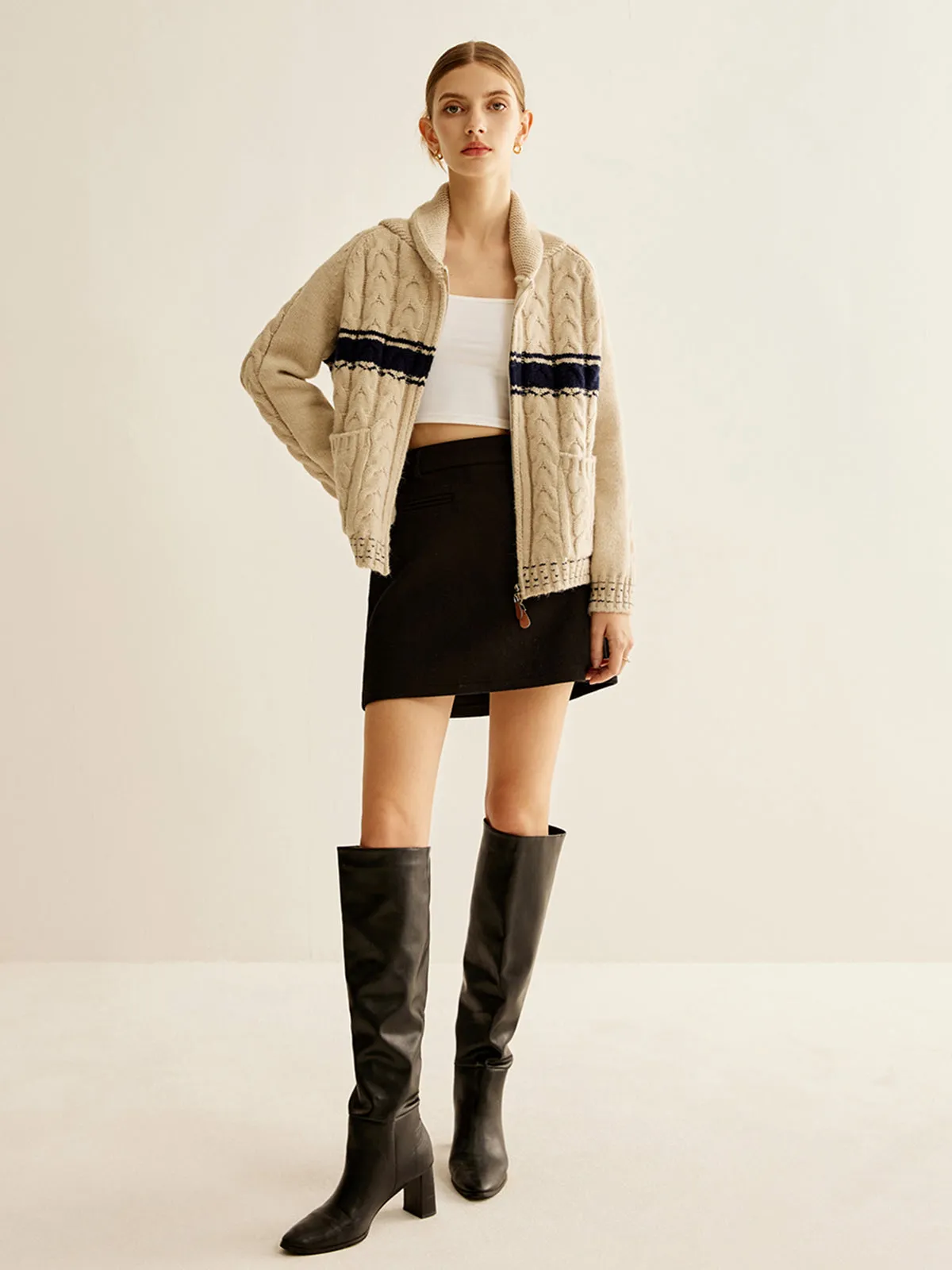 Color Block Twist Zipper Knit Outerwear sold by COMMENSE product image thumbnail 2