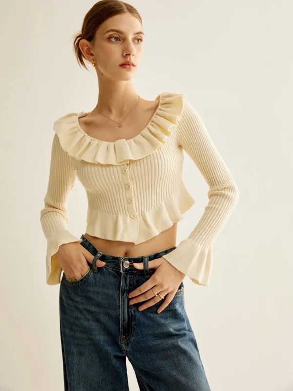 Ruffle Botton Knit Top sold by COMMENSE