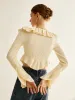 Ruffle Botton Knit Top sold by COMMENSE