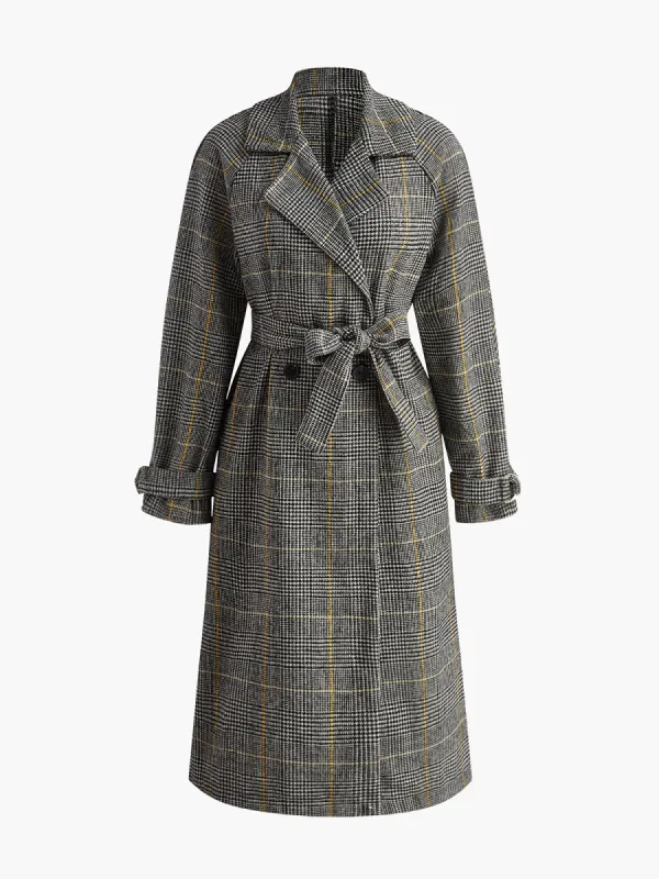 Houndstooth Tweed Trench Coat With Belt made by COMMENSE
