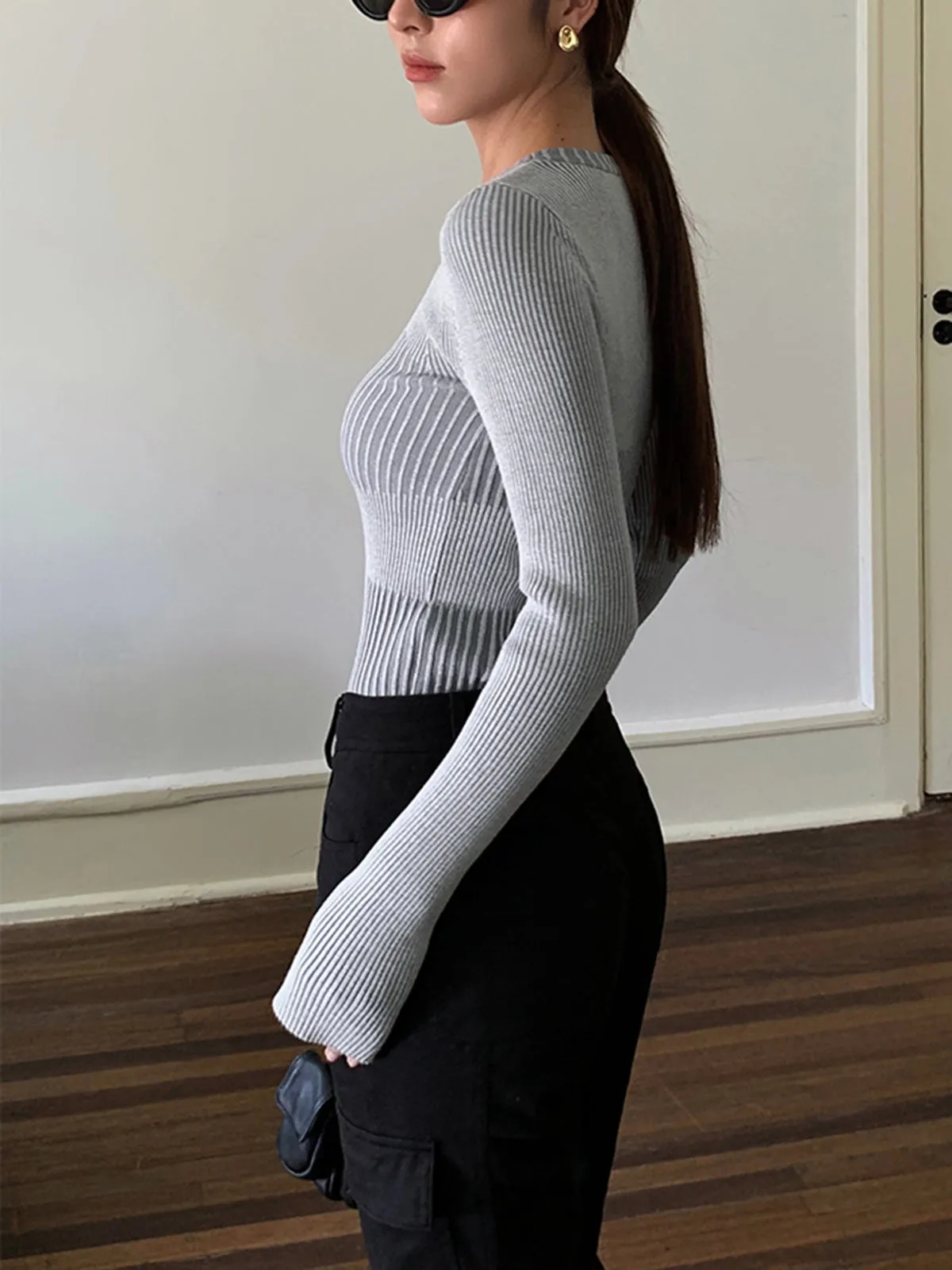 Color block Crew Neck Knit Top sold by COMMENSE product image thumbnail 2