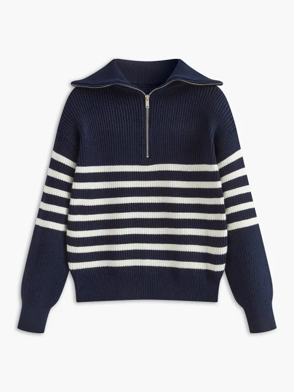 Striped Panel Zipper Sweatshirt sold by COMMENSE