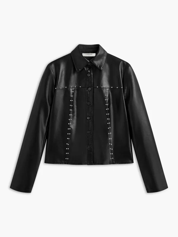 Piping Rivet Button PU Leather Jacket sold by COMMENSE