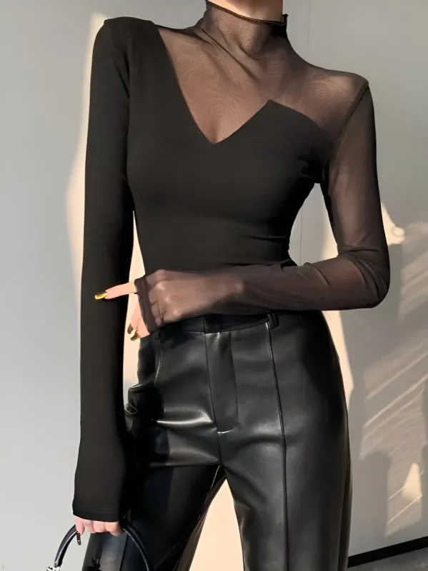 Asymmetrical Mesh Panel T-Shirt sold by COMMENSE