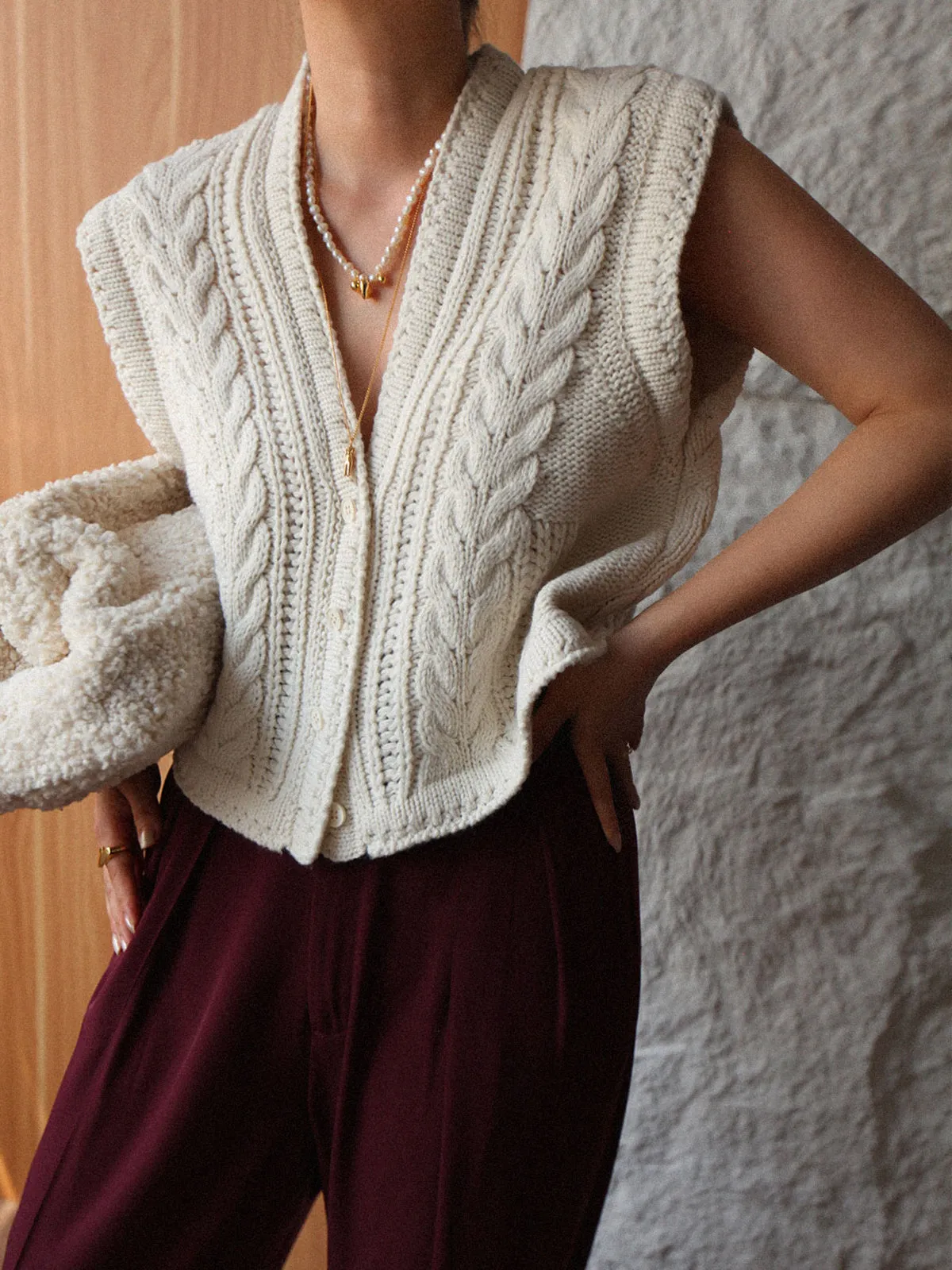 Chunky Knit V-Neck Button Cardigan sold by COMMENSE product image thumbnail 2