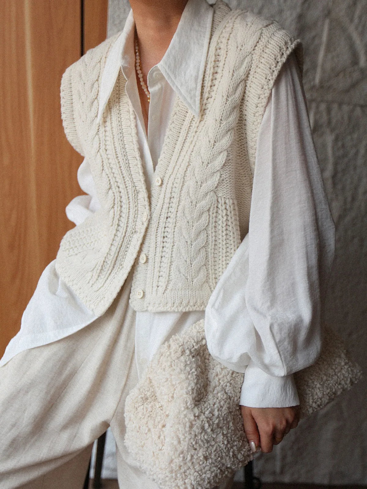 Chunky Knit V-Neck Button Cardigan sold by COMMENSE product image thumbnail 3