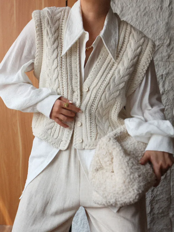 Chunky Knit V-Neck Button Cardigan sold by COMMENSE