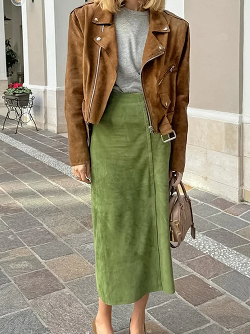 Suede Slit Zipper Skirt sold by COMMENSE