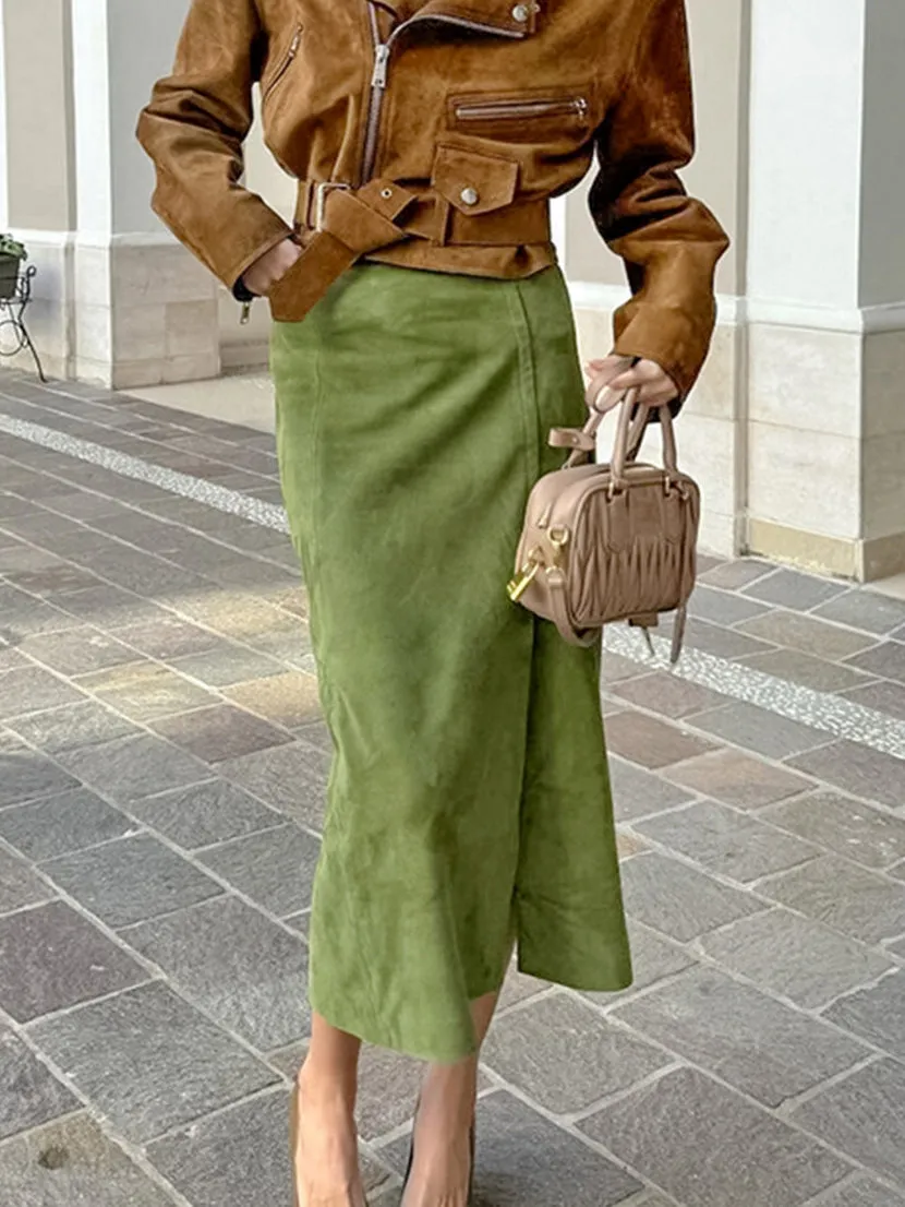 Suede Slit Zipper Skirt sold by COMMENSE product image thumbnail 2