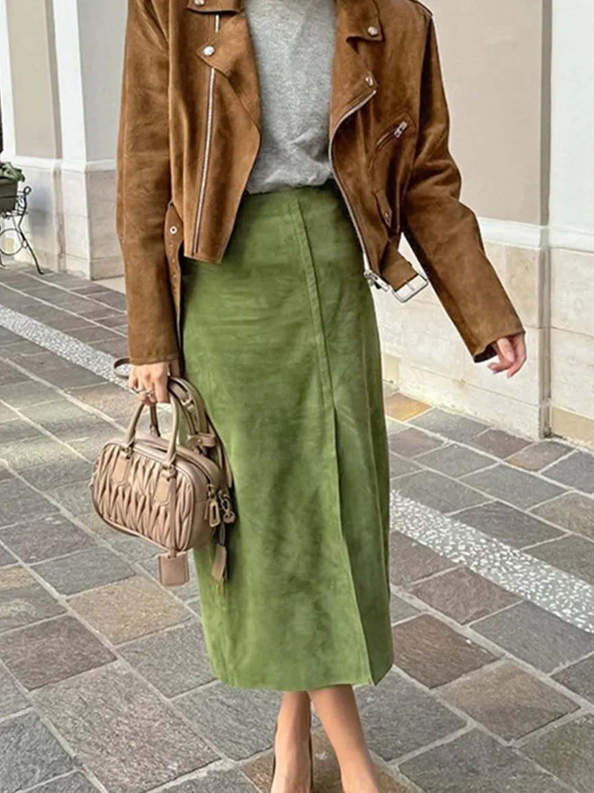 Suede Slit Zipper Skirt sold by COMMENSE product image thumbnail 3