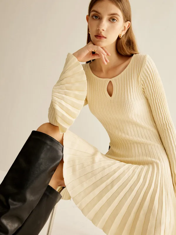 Keyhole Neckline Pleated Sweater Dress sold by COMMENSE