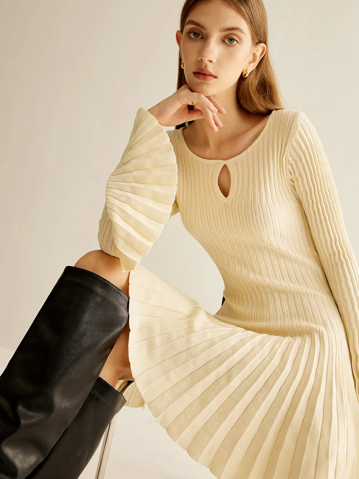 Keyhole Neckline Pleated Sweater Dress sold by COMMENSE