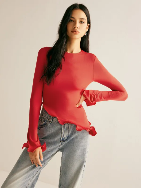 Asymmetrical Wave Trim Blouse sold by COMMENSE