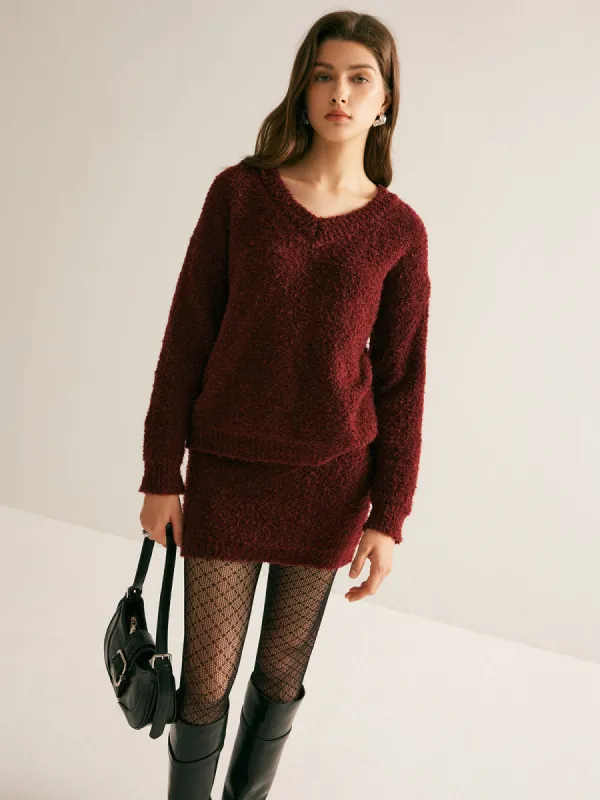 V-Neck Minky Sweater Skirt Set sold by COMMENSE