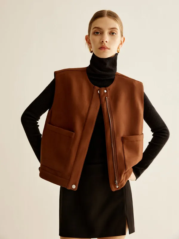 Suede Zipper Short Vest sold by COMMENSE