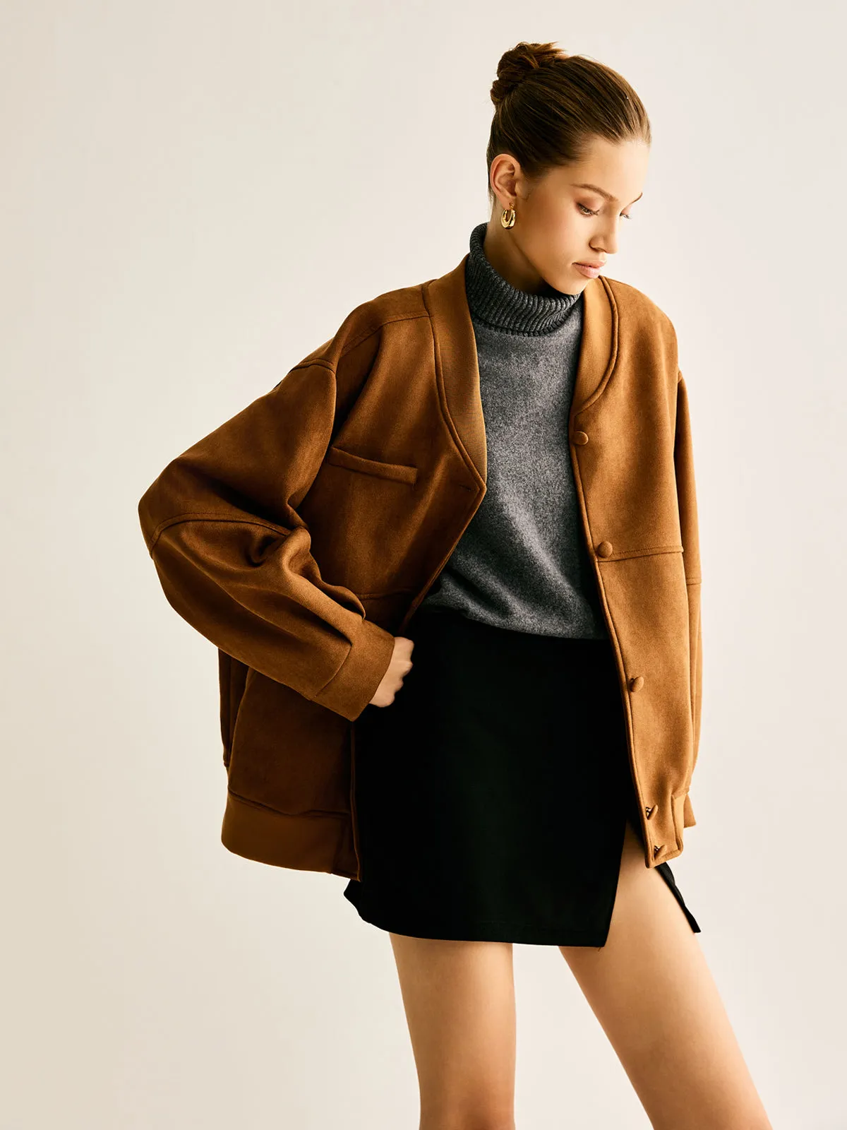 Piping Pockets Faux Leather Jacket sold by COMMENSE