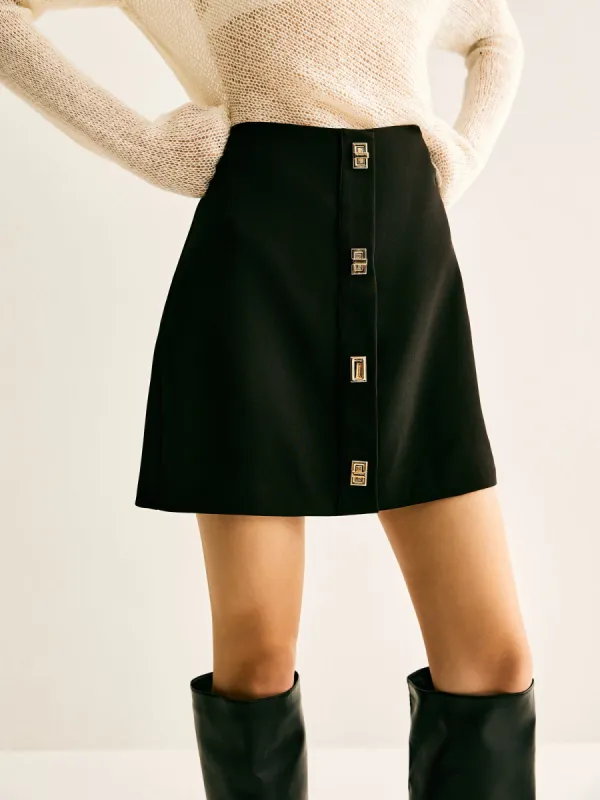 Metal-Decor Zipper Mini Skirt sold by COMMENSE