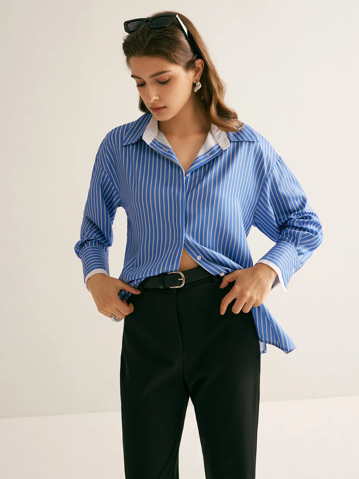 Pinstripe Thin Polo Shirt sold by COMMENSE product image thumbnail 3