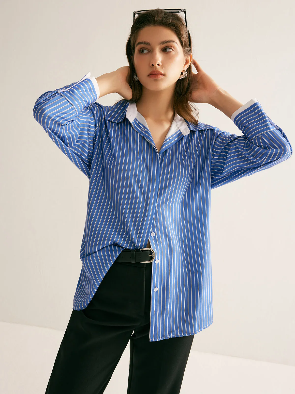 Pinstripe Thin Polo Shirt sold by COMMENSE product image thumbnail 4