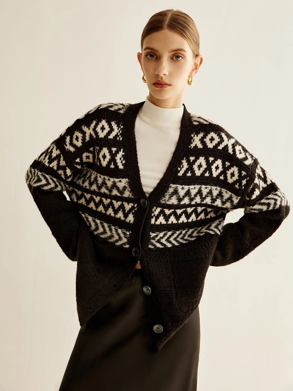 Geometric Printed Button Cardigan sold by COMMENSE product image thumbnail 4