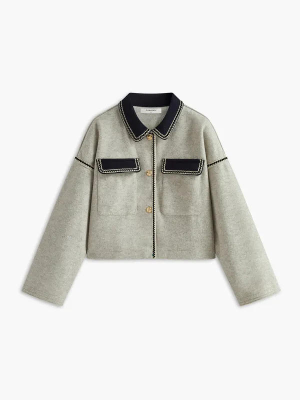 Contrast Collar Cozy Jacket sold by COMMENSE