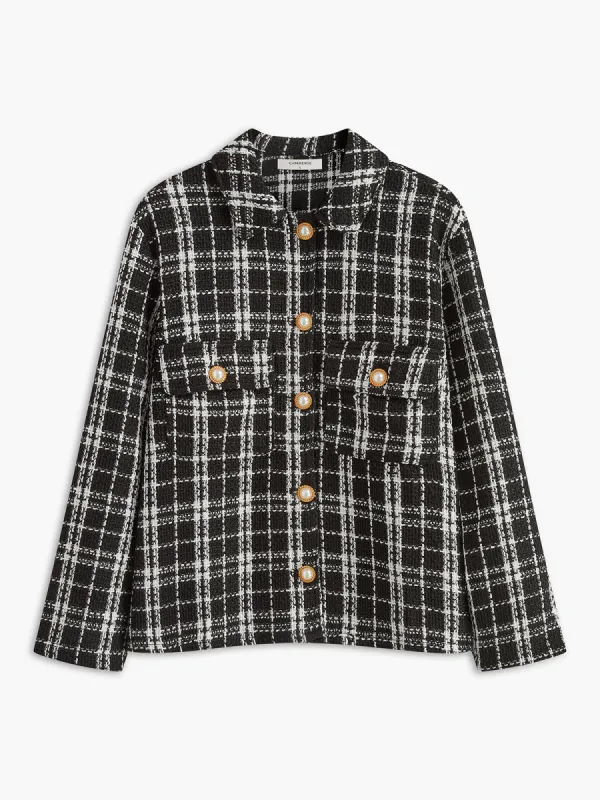 Tweed Plaid Lapel Jacket sold by COMMENSE