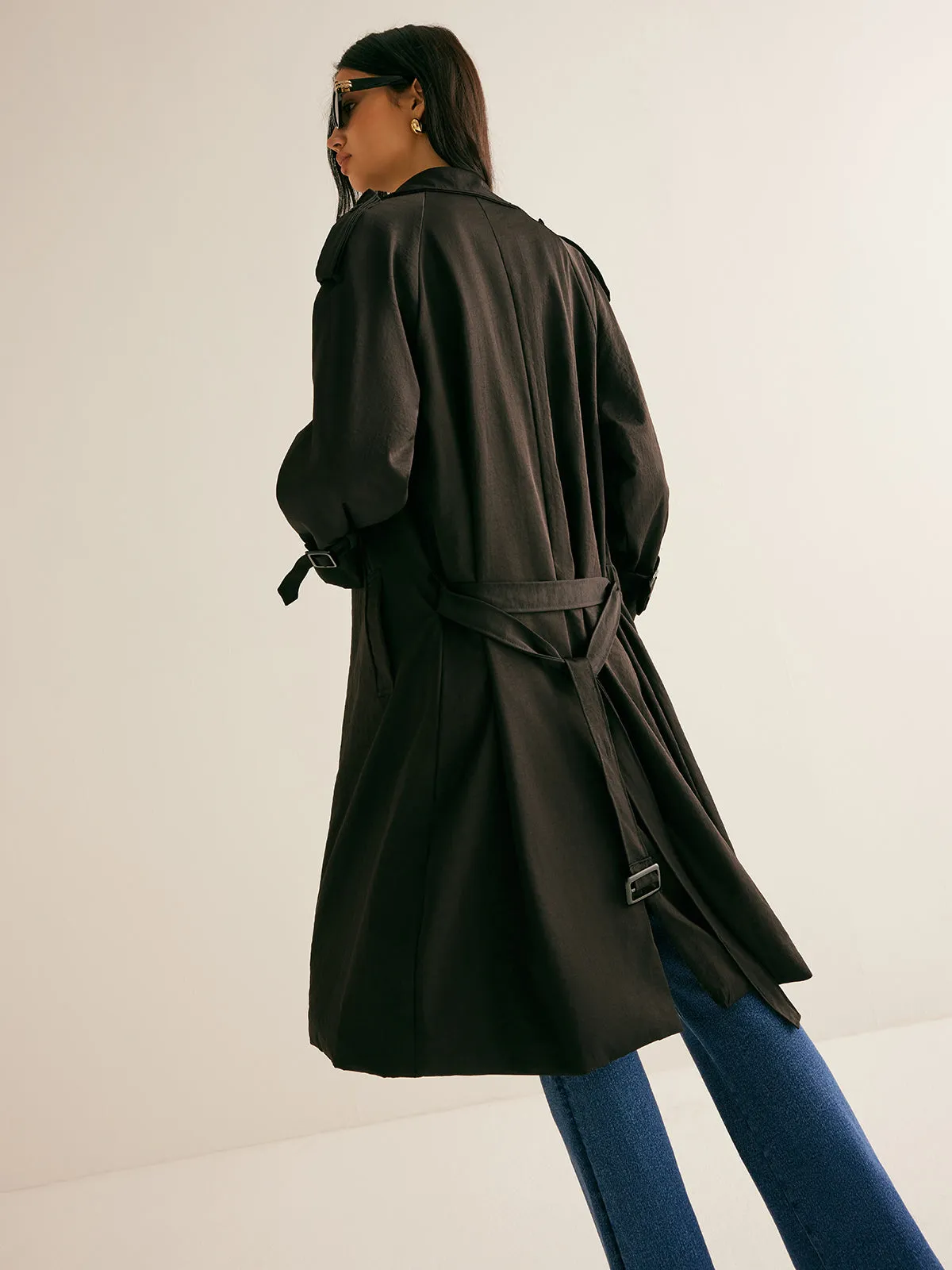 Plain Versatile Belted Long Trench Coat sold by COMMENSE product image thumbnail 5