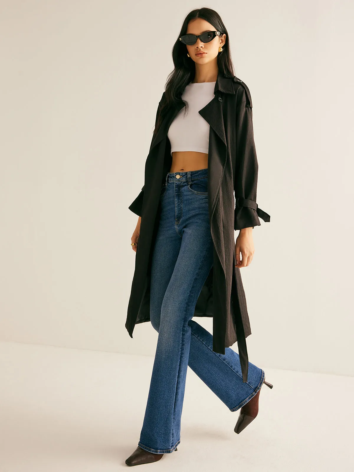 Plain Versatile Belted Long Trench Coat sold by COMMENSE product image thumbnail 2