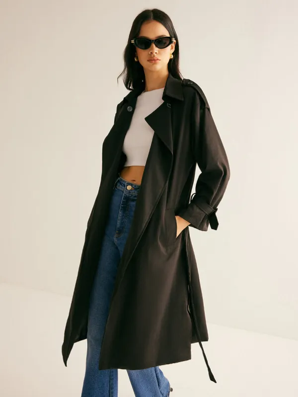 Plain Versatile Belted Long Trench Coat sold by COMMENSE