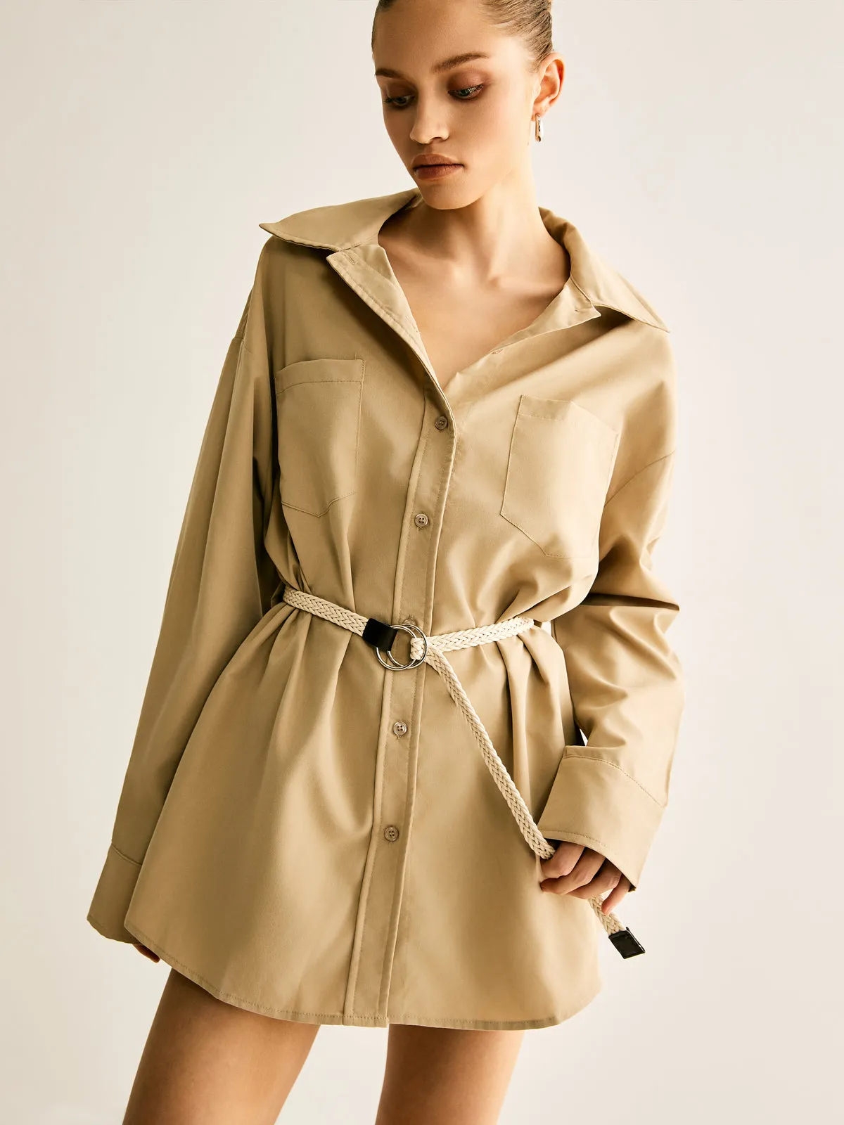 Plain Lapel Lariat-Belted Dress sold by COMMENSE product image thumbnail 3
