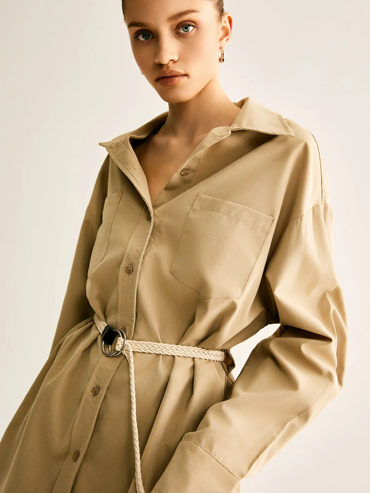 Plain Lapel Lariat-Belted Dress sold by COMMENSE product image thumbnail 4