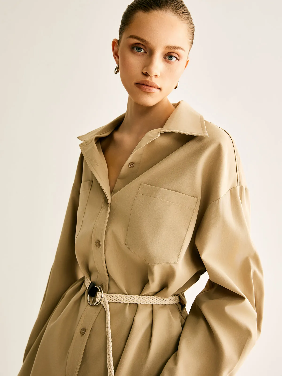 Plain Lapel Lariat-Belted Dress sold by COMMENSE product image thumbnail 5