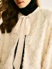 Tie Neck Fuzzy Blazer sold by COMMENSE