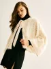 Tie Neck Fuzzy Blazer sold by COMMENSE