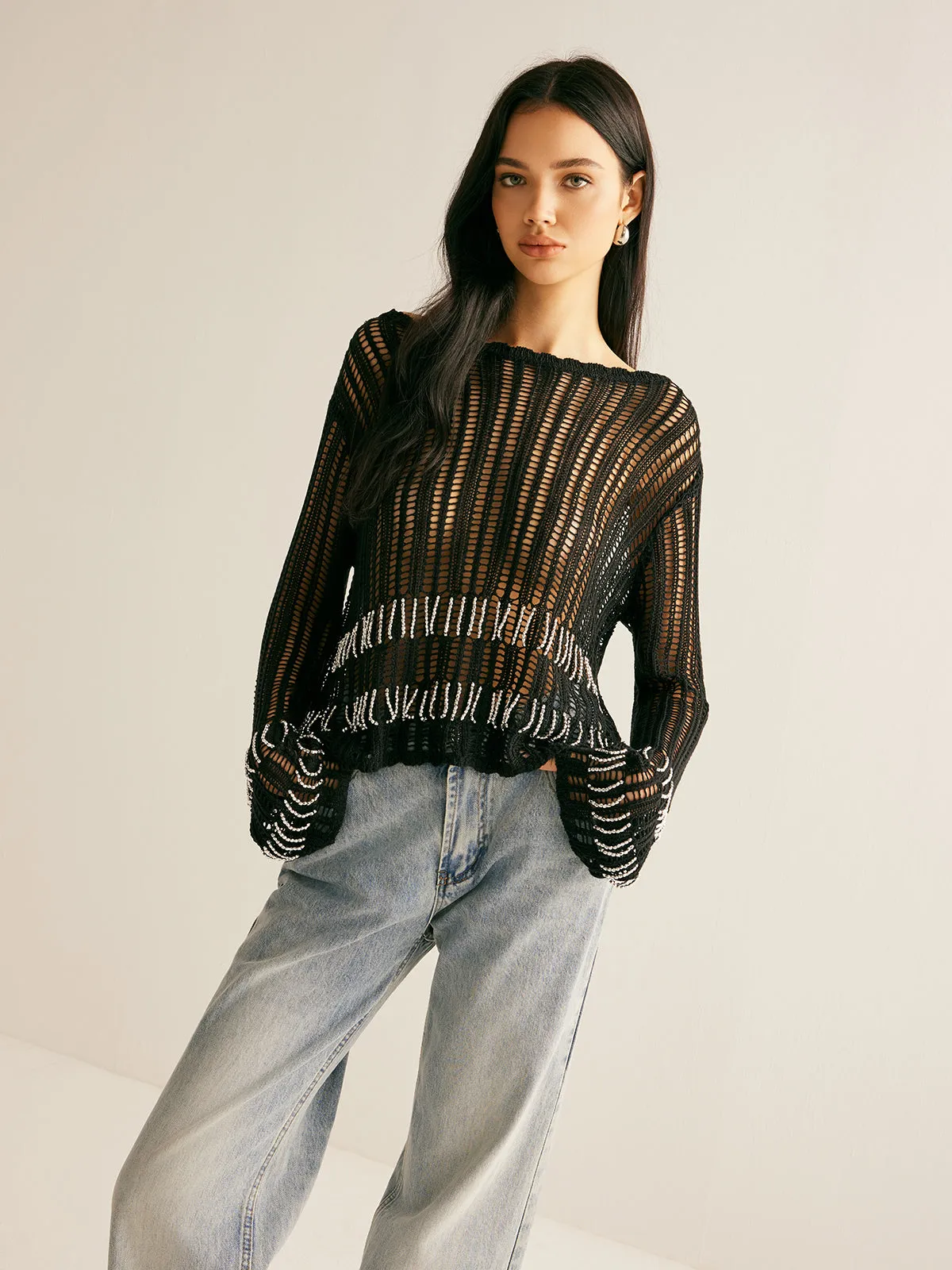 Rhinestone Hollow Knit Top sold by COMMENSE product image thumbnail 2