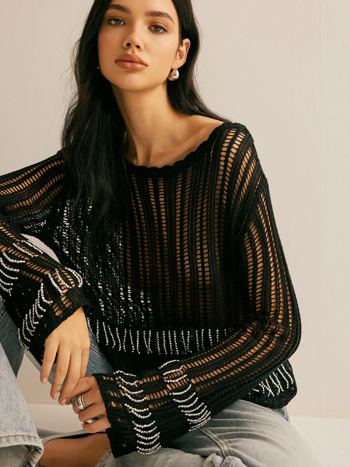 Rhinestone Hollow Knit Top sold by COMMENSE product image thumbnail 4