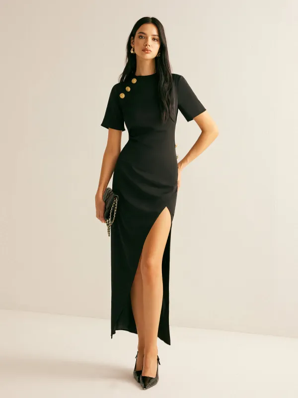 Metal-Decor Side-Split Dress sold by COMMENSE