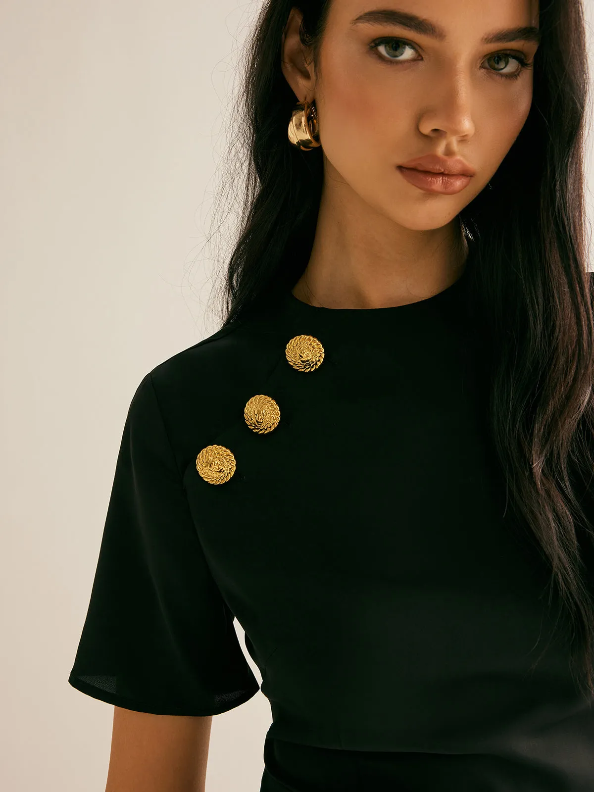 Metal-Decor Side-Split Dress sold by COMMENSE product image thumbnail 5