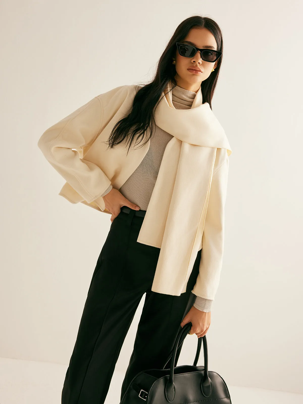 Plain Short Coat With Scarf sold by COMMENSE product image thumbnail 3