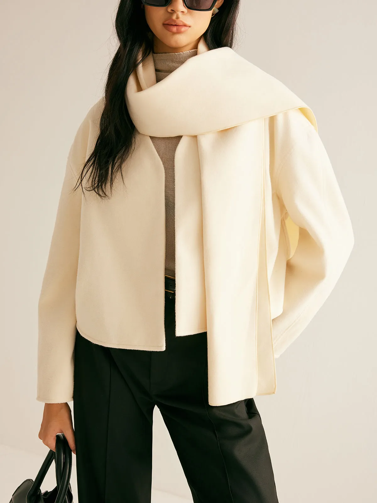 Plain Short Coat With Scarf sold by COMMENSE