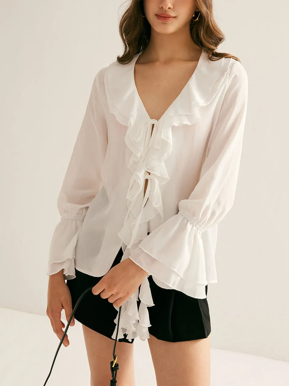 V-Neck Ruffle Thin Shirt sold by COMMENSE product image thumbnail 5