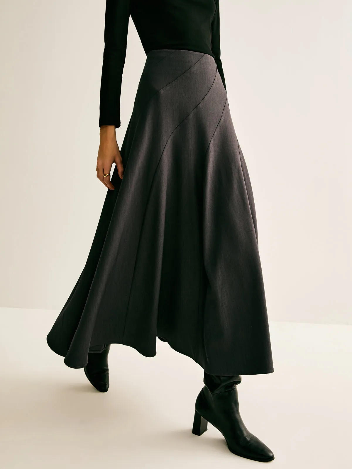 Piping Pleated Zipper Skirt sold by COMMENSE